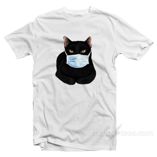 Black Cat With Face Mask T-Shirt