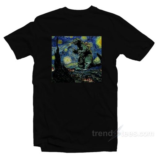 Godzilla Starry Night Van Gogh T-Shirt For Unisex