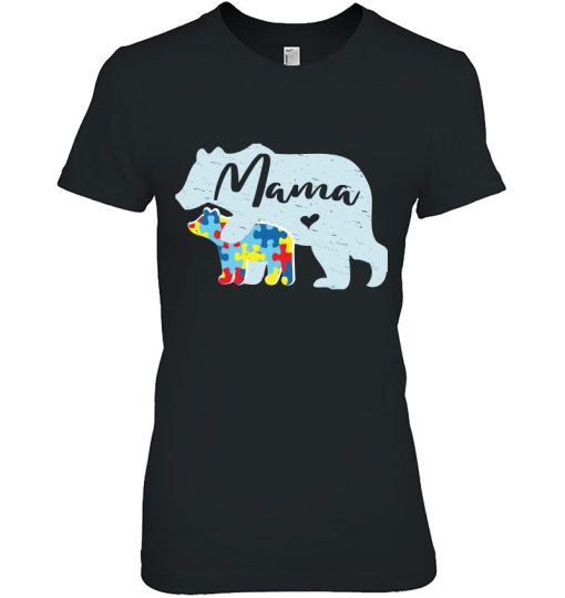 Mama Bear Cute Autism Awareness Mom With Puzzle Piece Cub