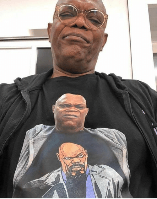Samuel L. Jackson Wearing a T-Shirt Of Himself T-Shirt