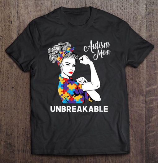Womens Unbreakable Autism Mom Messy Bun Autism Awareness Day Women V-Neck
