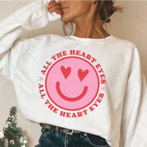 All the Heart Eyes Valentine Smiley Face Valentines Day Cupid Cute Retro Vintage Valentines Day Sweatshirt