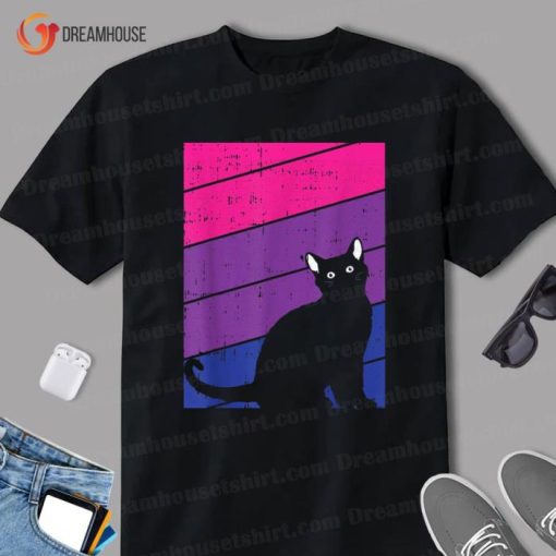 Black Cat Bi Sexual Pride Kitten Lover LGBT Q Proud Ally Bi Shirt