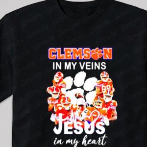 Clemson Tigers In my veins Jesus in my heart signatures shirt
