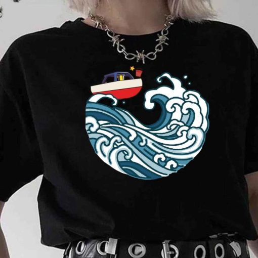 DELITAnime Ghibli Ponyo Boat On Big Wave Shirt