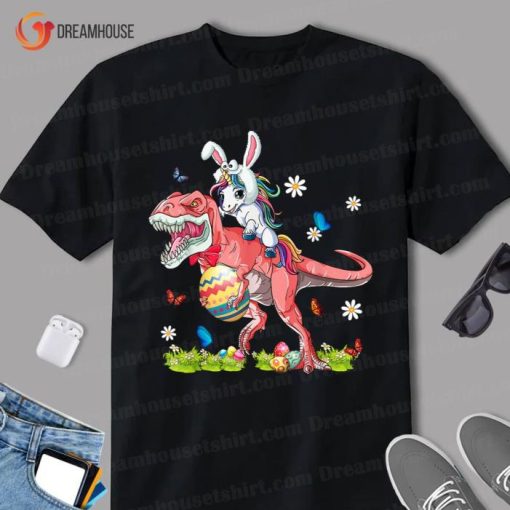 Dinosaur Easter Day Unicorn Riding rex Bunny Costume Gift Shirt