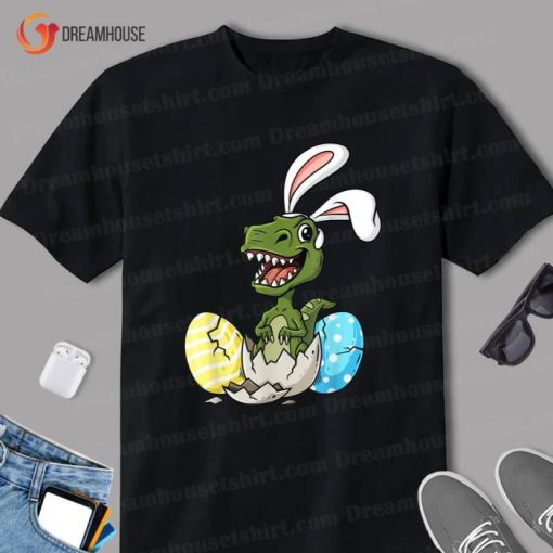 Easter Day Rex With Bunny Ears Eggs Funny Boys Girls Kids Shirt