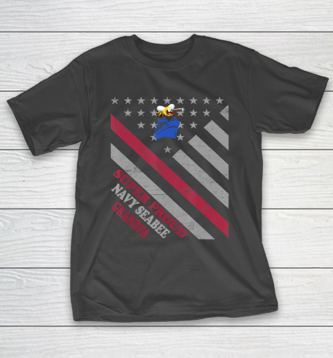 GrandFather gift shirt Vintage Flag Veteran Super Proud Navy Seabee Grandpa T Shirt T-Shirt