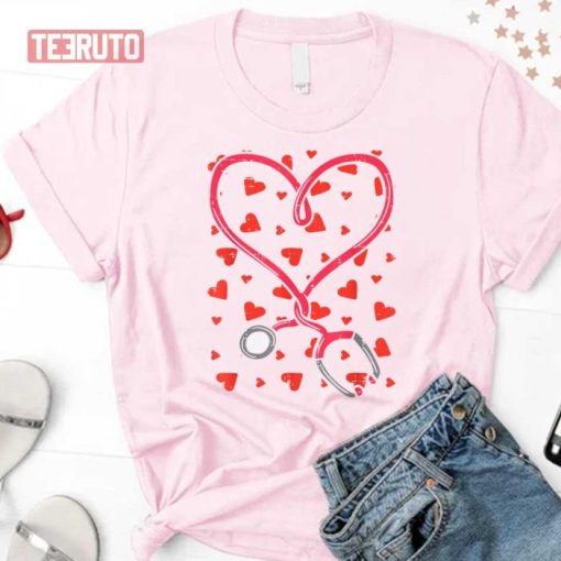 Heart Stethoscope Cute Love Nursing Valentines Day Shirt