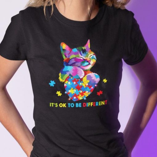 Its Okay To Be Different Autism Cat Lover Shirt
