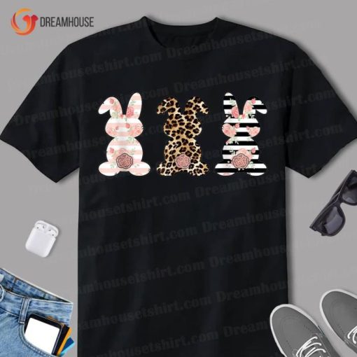 Leopard Easter Bunny Rabbit Trio Cute Easter Shirt