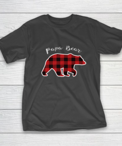 PAPA BEAR Men Red Plaid Christmas Pajama Family Dad T-Shirt