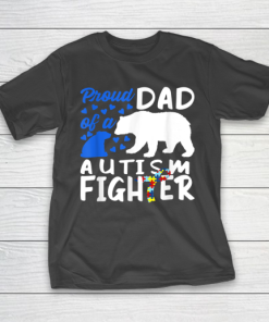 Proud Dad Of A Autism Fighter Awareness Puzzle Piece Ribbon T-Shirt