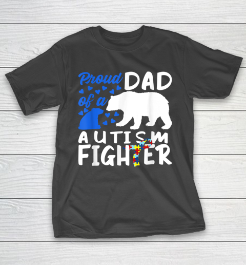 Proud Dad Of A Autism Fighter Awareness Puzzle Piece Ribbon T-Shirt