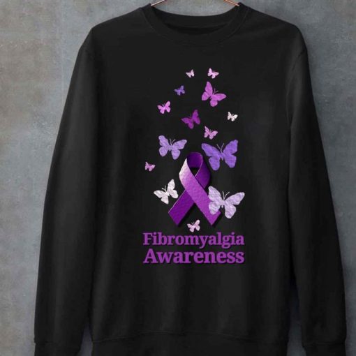 Purple Ribbon Fibromyalgia Awareness Butterflies Sweatshirt
