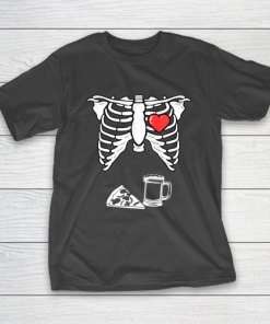 Skeleton Pregnancy Pizza Beer Xray Funny Halloween Soon Dad T-Shirt