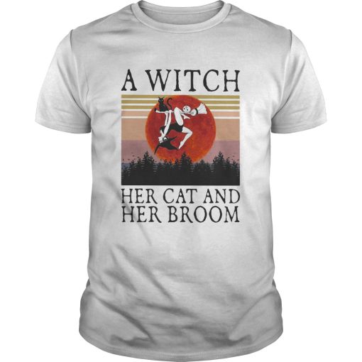 A witch her cat and her broom vintage retro shirt