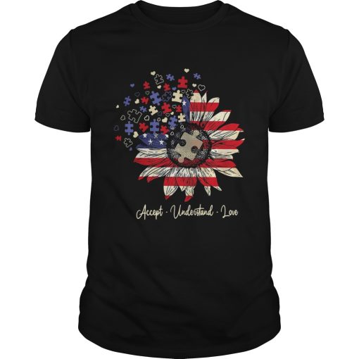 Accept understand love autism sunflower American flag veteran Independence Day shirt