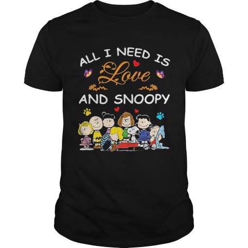 All i need is love and snoopy peanuts butterfly heart shirt
