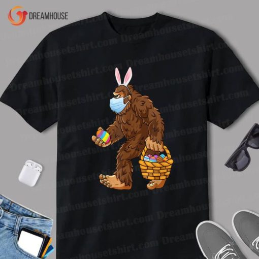 Sasquatch Bigfoot Wear Face Mask Bunny Egg Basket Easter Day Shirt