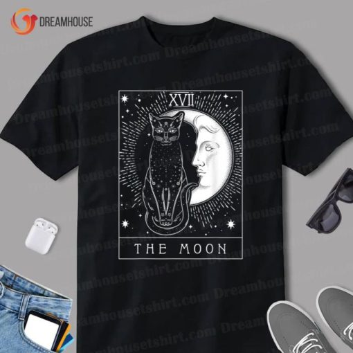 Tarot Card Crescent Moon And Cat Graphic Shirt