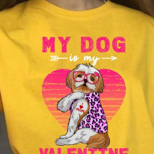 Vintage My Dog Is My Valentine Shih Tzu Dog Leopard Shirt
