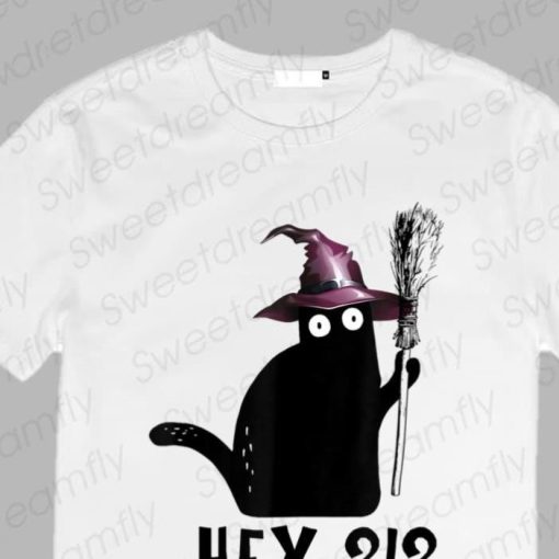 Witch Black Cat Hex Funny Cat With Hat Broom Shirt