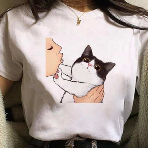 Women Shirt cute cat Printed shirts Casual Tops Female Clothing Cotton Shirt
