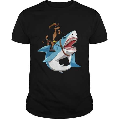 Dog cowboys riding shark shirt