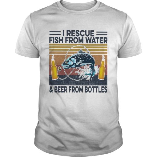 Fishing i rescue fish from water and beer from bottles vintage retro shirt