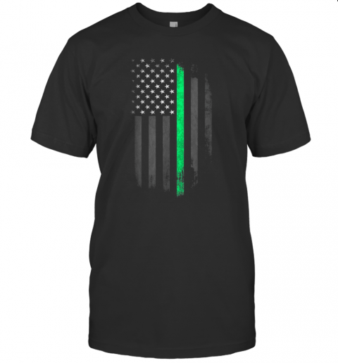 Green Line American Flag St PatrickS Day T-Shirt