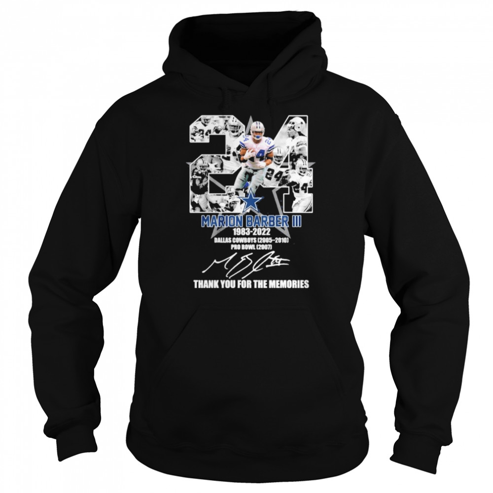 24 Marion Barber Iii 1983 2022 Dallas Cowboys 2005 2010 Pro Bowl 2007 Thank You Memories Signature Shirt 24 Marion Barber Iii 1983 2022 Dallas Cowboys 2005 2010 Pro Bowl 2007 Thank You Memories Signature Shirt