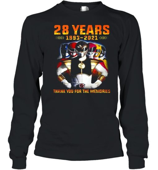 28 Years 1993 2021 Of The Mighty Morphin Power Rangers Thank You For The Memories T-shirt