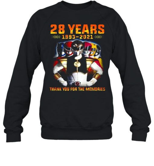 28 Years 1993 2021 Of The Mighty Morphin Power Rangers Thank You For The Memories T-shirt