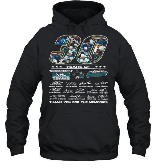 30 years of San Jose Sharks the greatest NHL teams thank you for the memories signatures shirt