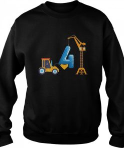 4th Birthday Party for Kid 4 Year Old Truck Tower Crane Shirt 2