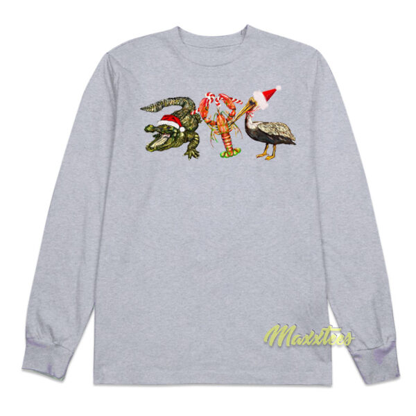 Alligator Shrimp Pelican Santa Long Sleeve Shirt Alligator Shrimp Pelican Santa Long Sleeve Shirt