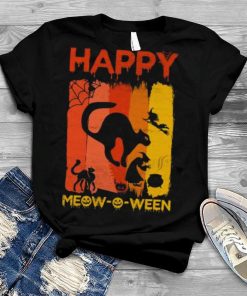 Happy Meow O ween Funny Halloween Black Cat Scary Spooky Shirt
