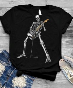 Happy Skeleton Guitar Guy Spooky Halloween Rock Band Concert Shirt