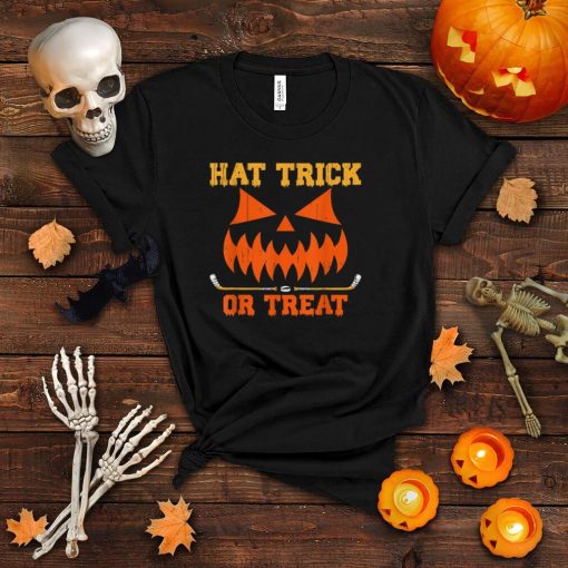 Hat Trick Or Treat Ice Hockey Halloween Player Coach T Shirt