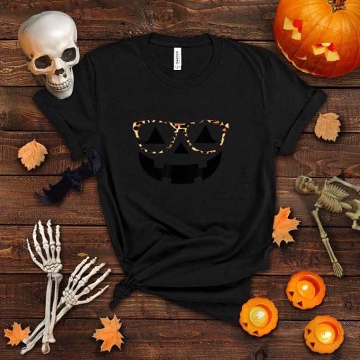 Jack O Lantern Halloween Pumpkin Face Leopard Glasses T Shirt