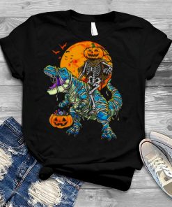 Jack O Lantern Skeleton Riding Mummy Dinosaur Halloween shirt