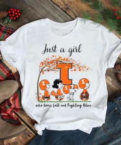 Just A Girl Who Loves Fall and Fighting Illini Peanuts Cartoon Halloween T shirt