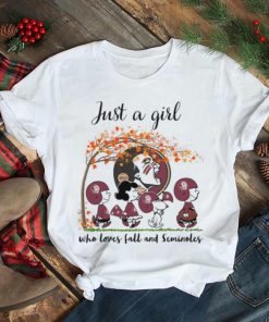 Just A Girl Who Loves Fall and Seminoles Peanuts Cartoon Halloween T shirt