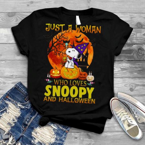 Just A Woman Who Lives Snoopy And Halloween Snoop Dog Autumn Pumpkins shirt