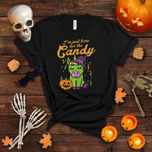 Just Here For The Candy Trick Treat Unicorn Halloween Girls T Shirt