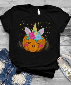 Kids Cute Halloween Thanksgiving Kid Girls Pumkin Unicorn Lovers T Shirt