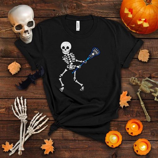 Kids Halloween Shirt Skeleton Lacrosse Sport Player Costume T Shirt