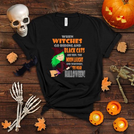 Kids Halloween Witch Riding Moon Samhain tale T Shirt