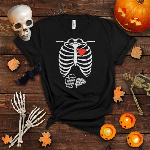 Mens Skeleton X Ray Pizza Beer Funny Halloween Pregnancy Men Dad T Shirt
